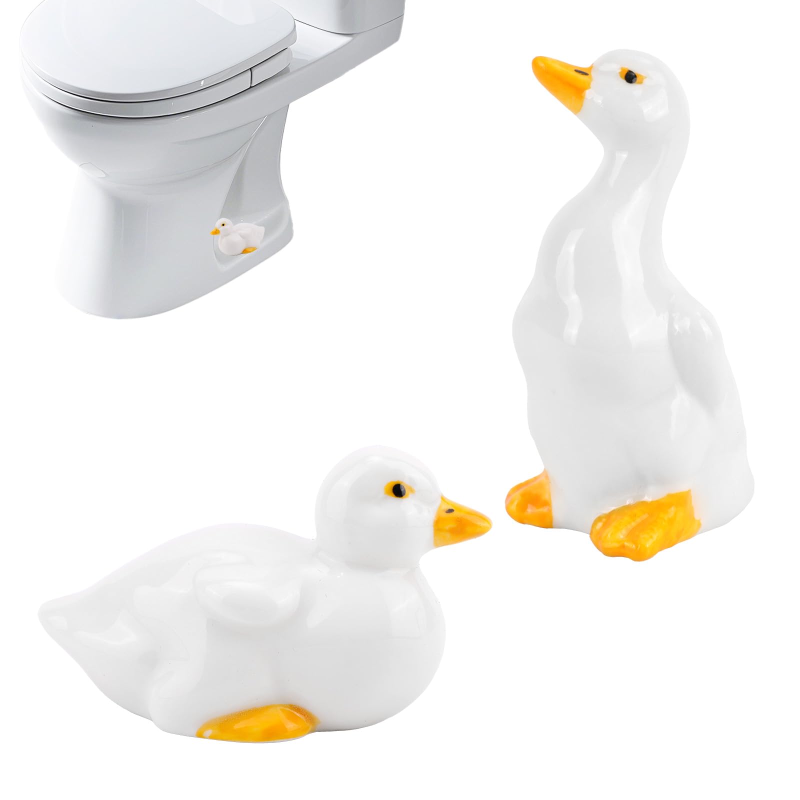 2pcs Duck Toilet Bolt Covers, Horizontal & Standing Styles Cute Decorative Ceramic Toilet Screw Cover Caps for Bathroom Decor, Easy Installation