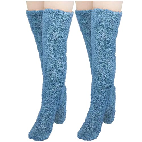 Image of Rungion 2 pairs Furry Leg Warmers for Women Men Warm Fuzzy Plush Over Knee Stockings Soft Long Tight High Socks Leg Cover