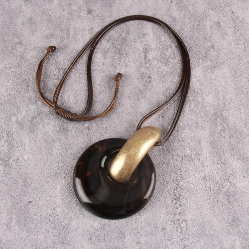 GelConnie Long Necklaces for Women Boho Large Pendant Necklace Casual Bohemian Brown Leather Choker Sweater Circle Statement Stone Necklace 5