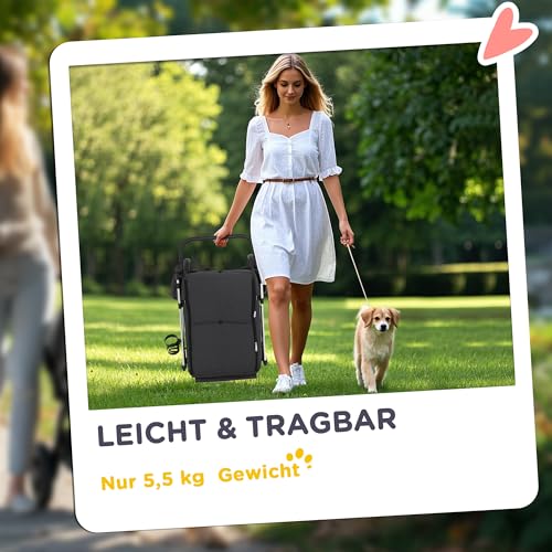 PawHut Hundewagen leicht Hundebuggy aus Aluminium klappbar für Hunde & Katzen Katzenbuggy mit Kissen Netzfenstern Türen Aufbewahrungskorb Katzenwagen Mini-Hundewagen für kleine Hunde Grau