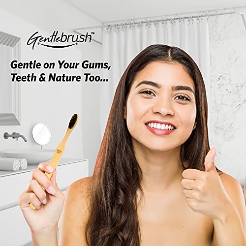 Image of Bamboo Manual Toothbrush For Adults & Kids, Flat Handle Gentlebrush With Bpa Free Charcoal Activated Soft Bristles, Biodegradable, Anti-Bacterial & Eco-Friendly (Pack Of 1)