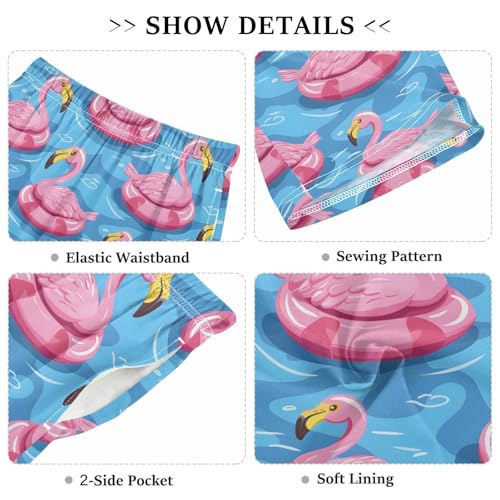 Flamingo Swimming Sleep Shorts Summer Pajama Shorts Elastic Waist Sleep Bottoms with Pockets 6-14 Years3