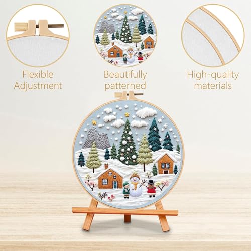 Image of LB Christmas Embroidery Kit for Beginners Adults, 3 Sets Hand Embroidery Starter Kit with Mountain Pattern and Instructions Stamped Cross Stitch Kits Include Embroidery Hoop Needles Threads Scissors