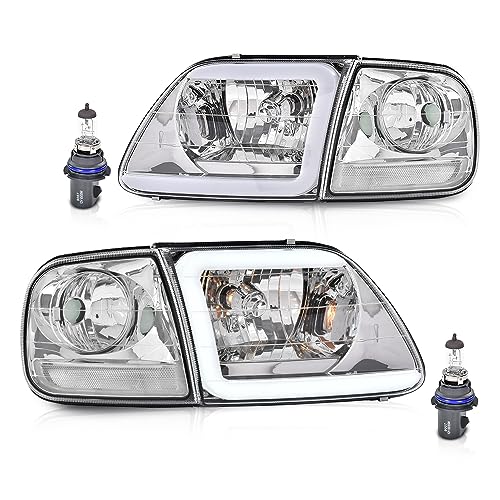Image of GRAND ORANGE Headlights Assembly & Corner Parking Lights Kit Compatible with 1997-2004 Ford F150 /1997-2002 Ford Expedition / 1997-1999 F250 Clear Lens Chrome Housing Clear Reflector
