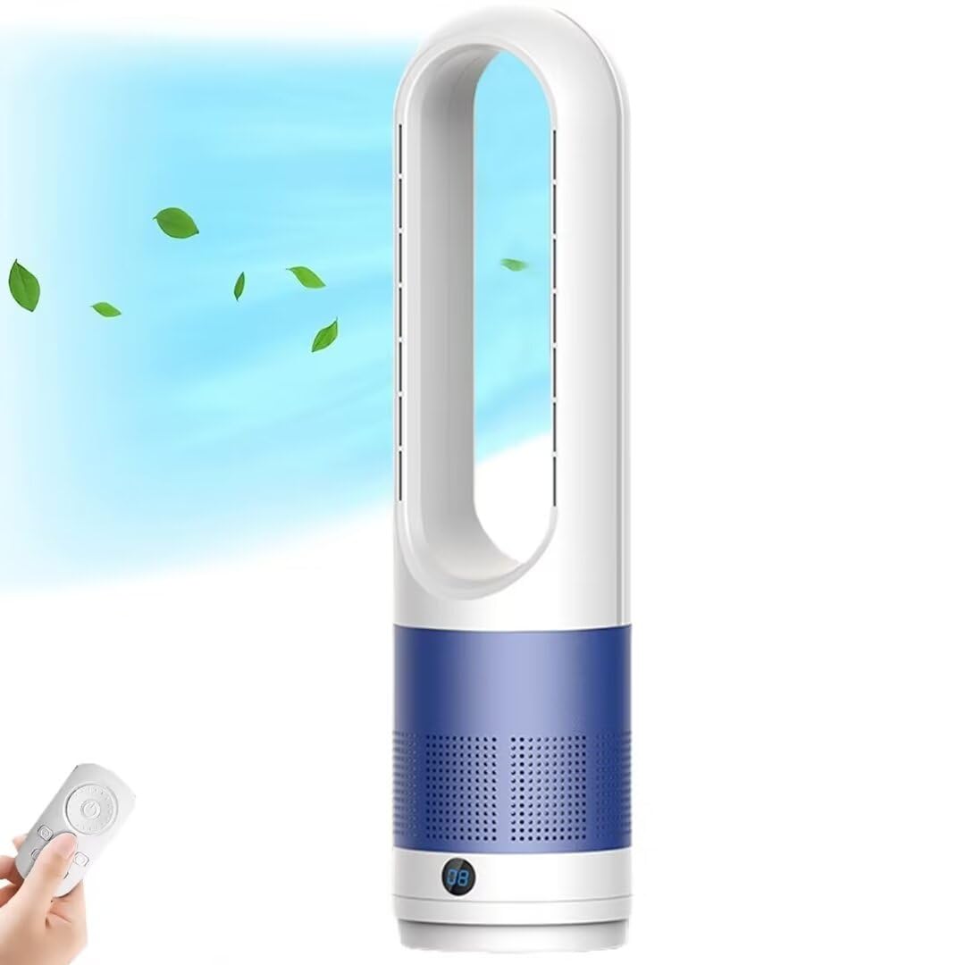 Ventilador Torre portátil silencioso e Inteligente función frío Calor sin aspas Control Remoto 8 velocidades oscilante Temporizador Horas oscilación 80°Pantalla LED.