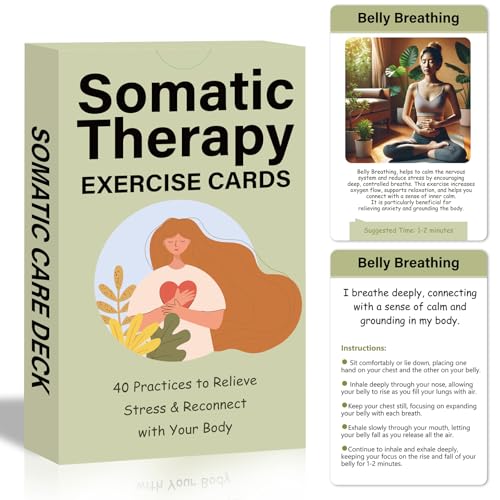 Somatic Therapy Exercise Cards - 40 Mindfulness Cards with Simple Practices Coping Skills for Nervous System Regulation to Relieve Stress Trauma Release and Reconnect with Your Body - 3.9x5.9