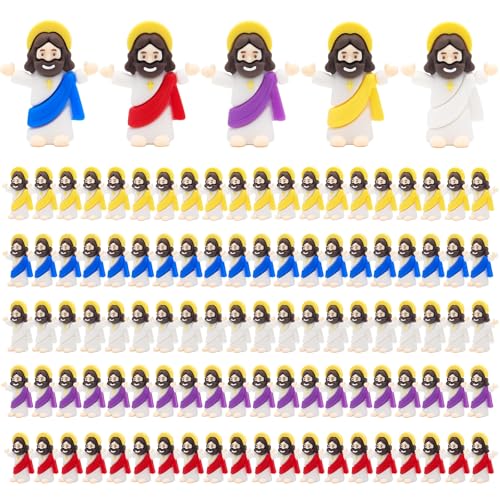 Yelakey 100 figuras de Jesus pequeno Jesus, pacote de 100 figuras de Jesus bebe, mini bolso de Jesus para esconder e procurar na escola dominical, presentes de festa religiosa, presente para