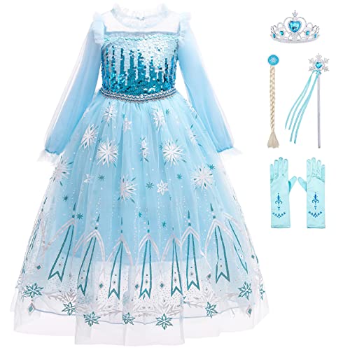 KANDEMY Mädchen Prinzessin ELSA Kostüm Eiskönigin Kleid mit Umhang Prinzessinnen ELSA Kleider Kinder Geburtstag Fasching Karneval Kostüme Cosplay Verkleidung Party Blau-K79 130 Cover
