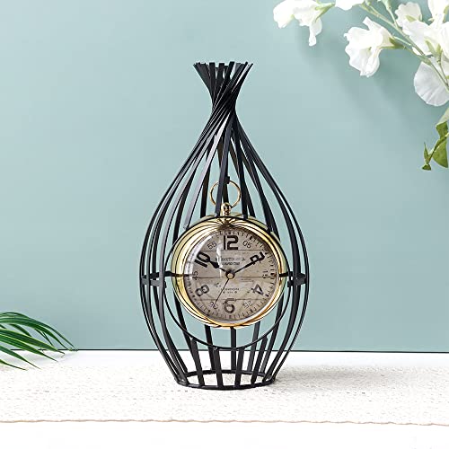 Newimage Metal Clock For Bedroom 12”High Desk Clock Vintage Kitchen Clock With Birdcage Design For Living Room Bedside Bedroom Office Livng Room Desktop Countertop (Black) #TOP6
