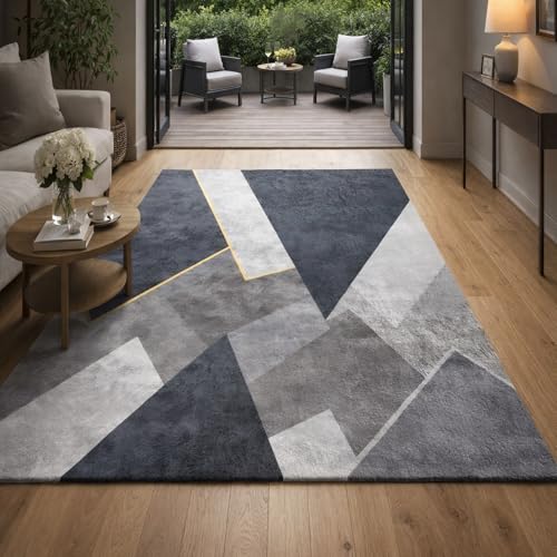 Tapis moderne abstract haute densité gris blanc décoration maison - 2