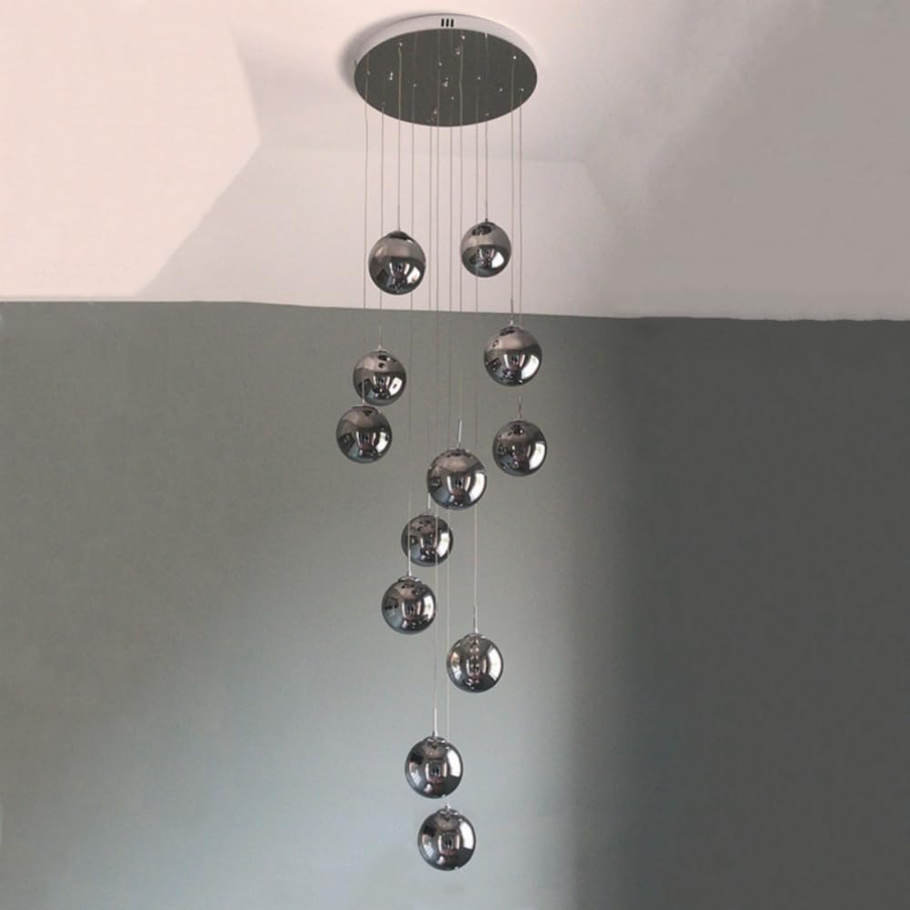 PCXEHUYP Contemporary 12 Light Gray Crystal Pendant Staircase Chandelier Modern High Ceiling Hanging Fixture for Stairwell Stylish Home Decor