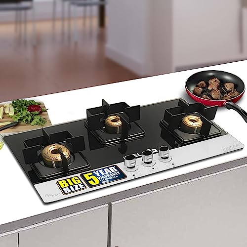 iBELL FLAME 3 Burner Hob Gas Stove, with Toughened Glass Top, Auto