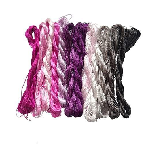 levylisa 12 Skeins Mulberry Silk Floss Embroidery Thread Floss-Cross Stitch Threads China Silk Woven Jewelry Threads DIY Sewing Kits (Purple Gradient)