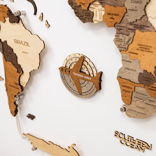 Image of Enjoy The Wood 3D Wooden World Map Wall Art (Travel Tracker, Pins) | Large Travel Map with Pins for Art Decor, Decorative Map of the World for Home, Office Travel Wall Art Housewarming Gift Idea