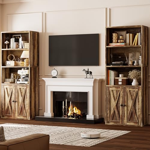 IRONCK Industrial Bookshelves and Bookcases with Doors 11.8 in Depth Set of 2 Floor Standing 5 Shelf Display Storage Shelves Bookcase Home Decor Furniture for Home, Office, Living Room, Bedroom - Image 3