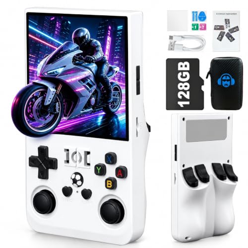 Image of R36MAX Video Game Console - 4.0-Inch Screen, Support 22000+Classic Games,128G TF Card,Portable Console with Open Source System,4000mAh Battery,Birthday Gift for Adult or Partner (White)