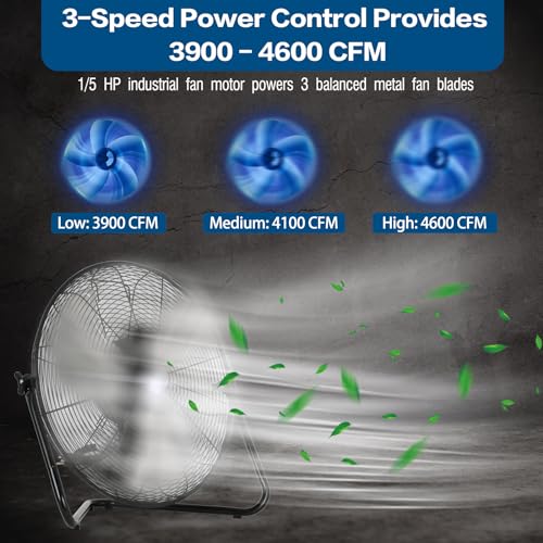 BILT HARD 4600 CFM 20" High Velocity Floor Fan, 3-Speed Heavy Duty Metal Fan with Wall-Mounting System, Industrial Shop Fan for Commercial, Garage, and Greenhouse, 2 Pack