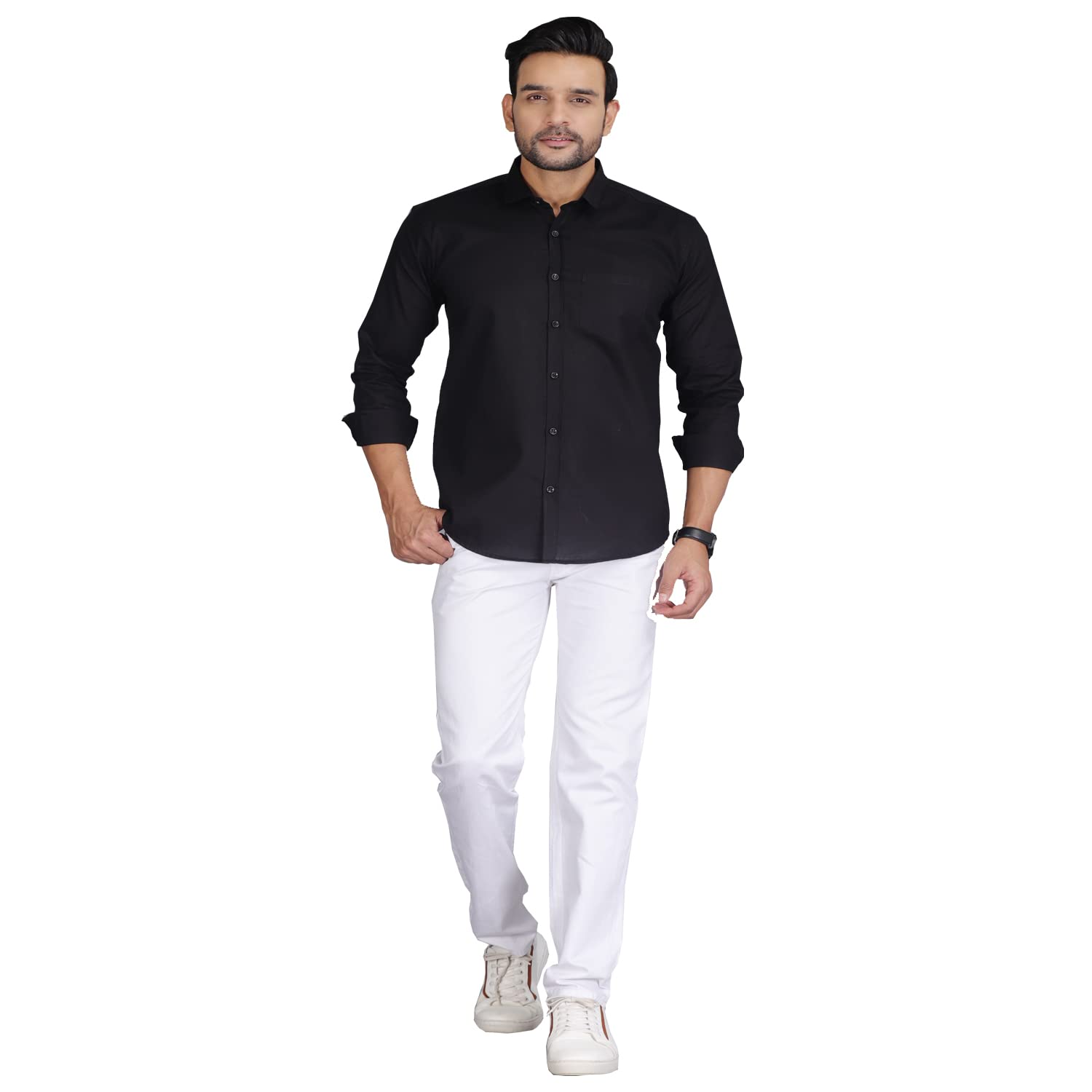 Wristy Men's Solid Slim Fit Cotton Casual Shirt with Spread Collar & Full Sleeves
