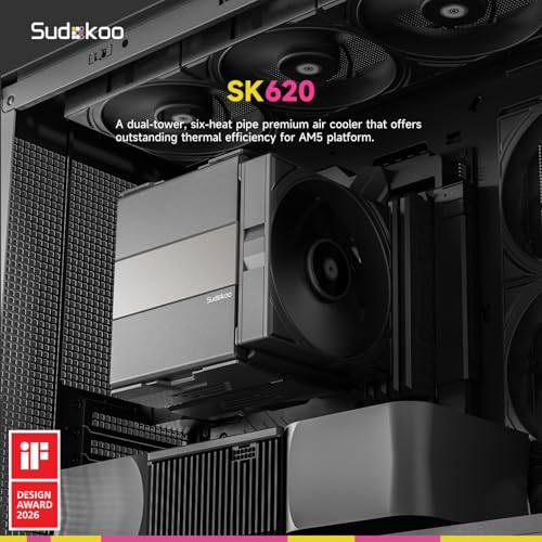 Image of SK620 AM5 Air Cooler: 6 Heatpipes Dual Tower CPU Air Cooler for AM5 Exclusive - PC Cooler with 120mm FDB PWM Quiet Fans & Quick Lock Mount