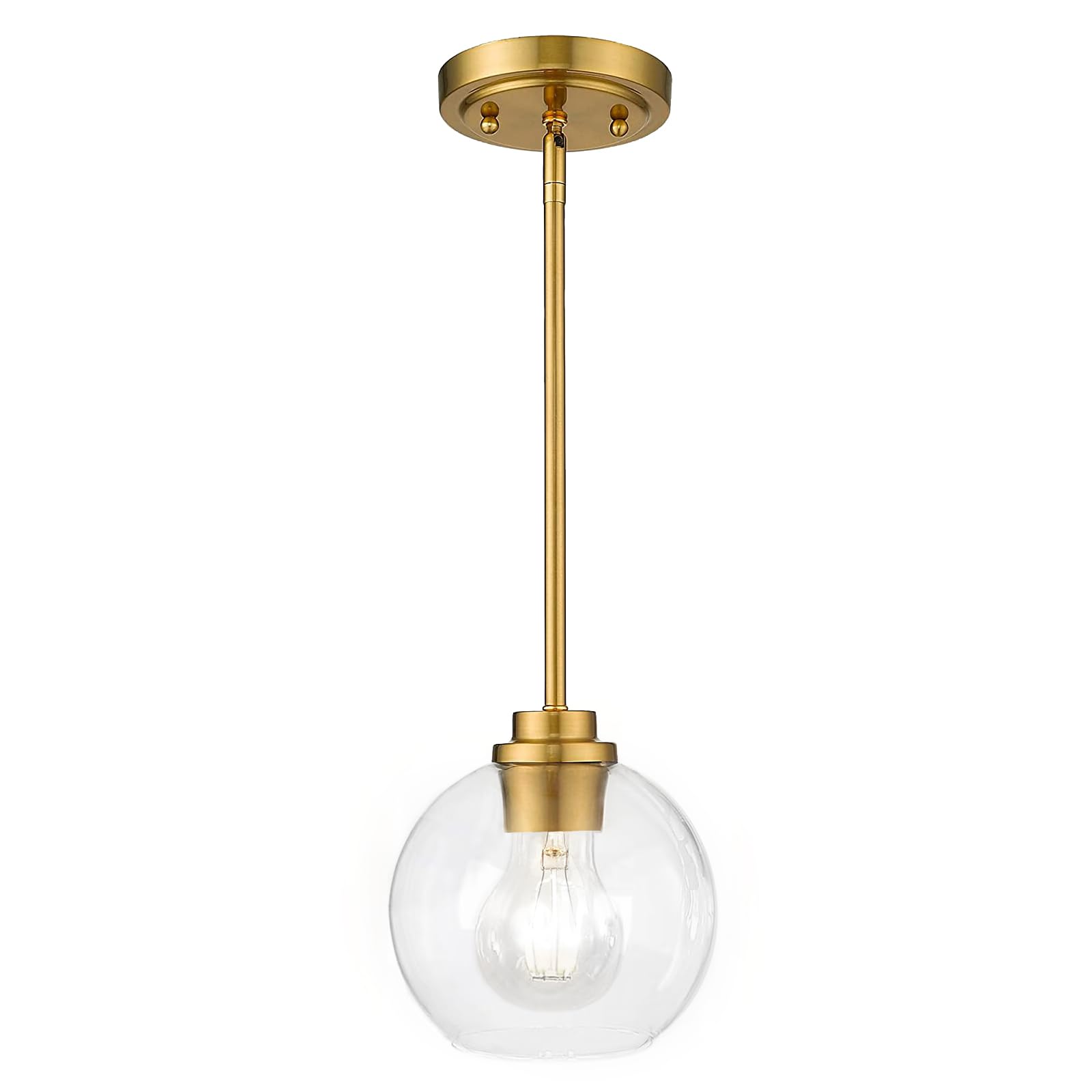 Globe Pendant Lights Kitchen Island, Farmhouse Gold Pendant Light with Clear Glass Globe Shade, Adjustable Hanging Light Fixture for Dining Room, Entryway & Over Sink Lighting