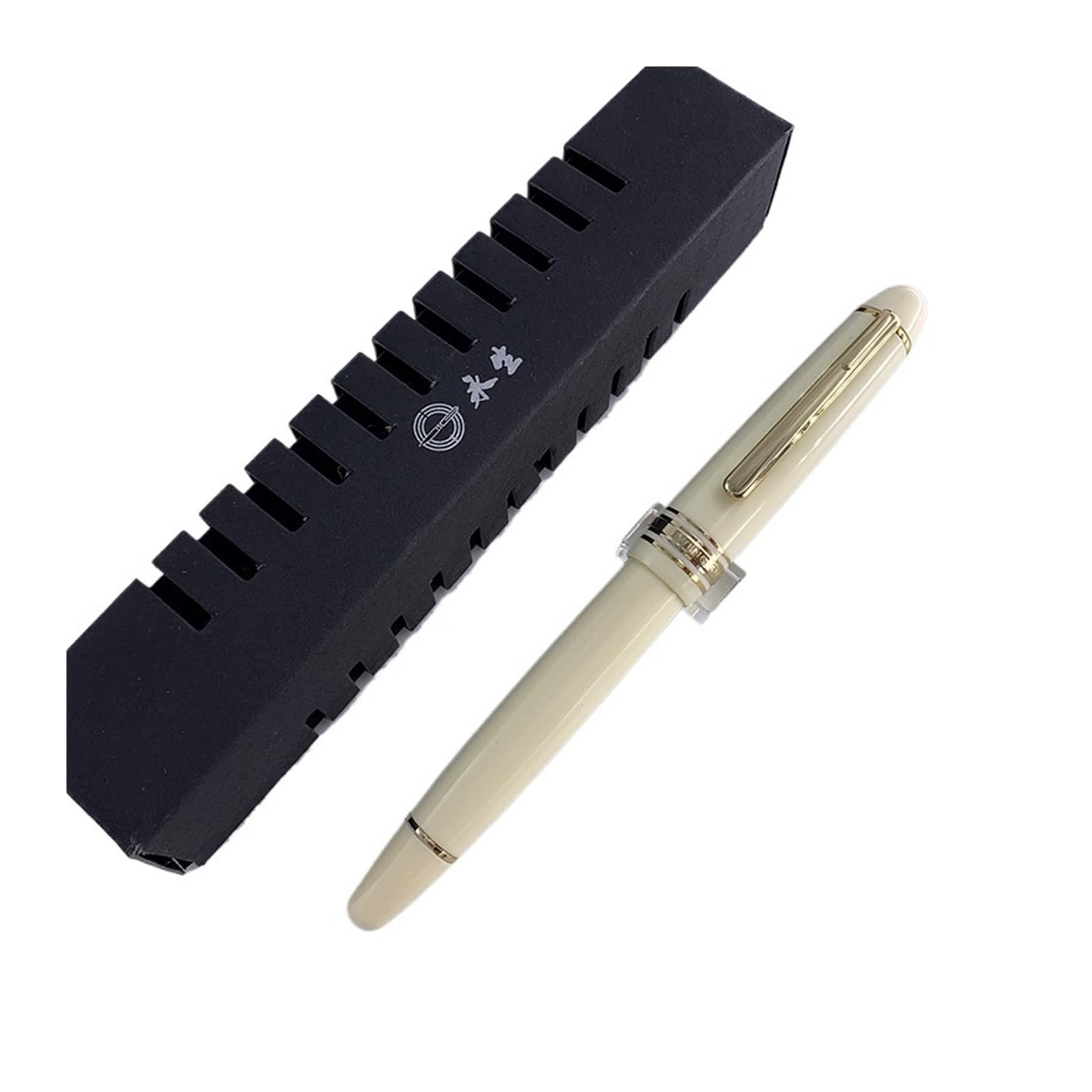 Pluma estilográfica con relleno de pistón, punta de iridio EF/F, punta de iridio, con caja de regalo (clip negro plateado, EF 0,38 mm)