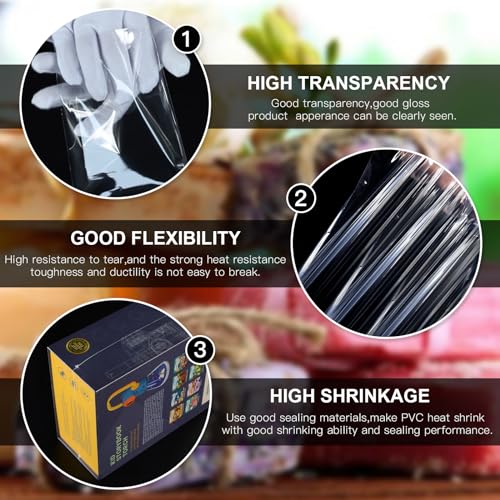 Image of 200 pcs 5x6 inch PVC Clear Heat Shrink Wrap Bags Film Bags for Small Gifts Bottles Soap Bath Bombs Candles DIY Handmade Crafts Packaging