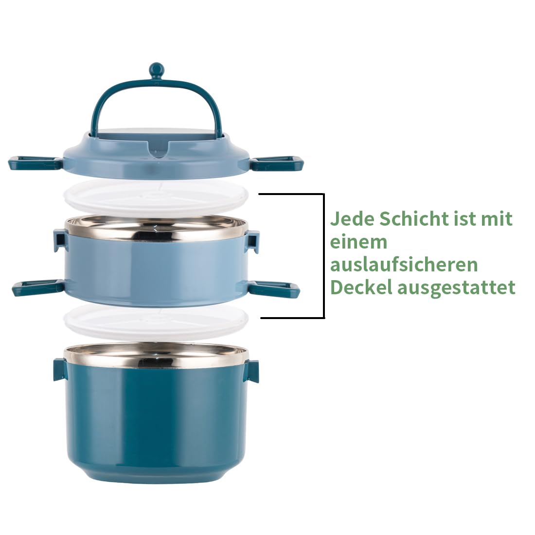 SANQIAHOME 2 Schichten Mehrschichtige stapelbare Edelstahl-Lunchbox,Auslaufsicher,blau