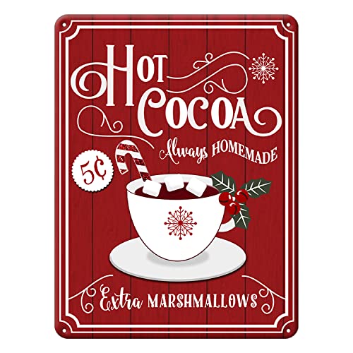 Christmas Decor Signs Farmhouse Decorative Red Hot Cocoa Vintage Wall Decorations - Cup of Cocoa 8x12 Inch