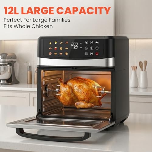 Image of INALSA Air Fryer Oven|12L,1700W|Stainless Steel Body|12-in-1 Functions,Fry,Bake,Grill,Dehydrate&Reheat|12 Preset|Rotisserie&Convection|Dishwasher Safe Accessories|2Yr Warranty,2025ModelCrisp Pro 12
