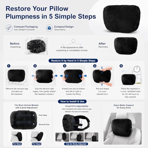 2 PCS Car Pillow for Driving Seat Soft Suede Headrest Neck & Lumbar Support by WELBRIT - Used condition - Image 4