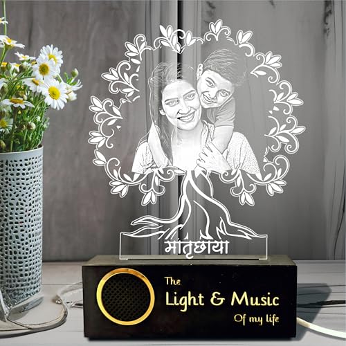 Image of ZOCI VOCI Matruchaya - Mother's Love in Light | Engraved Acrylic Lamp | Gift for Mom (Warm Light + BT Speaker, B&W - Engraving)