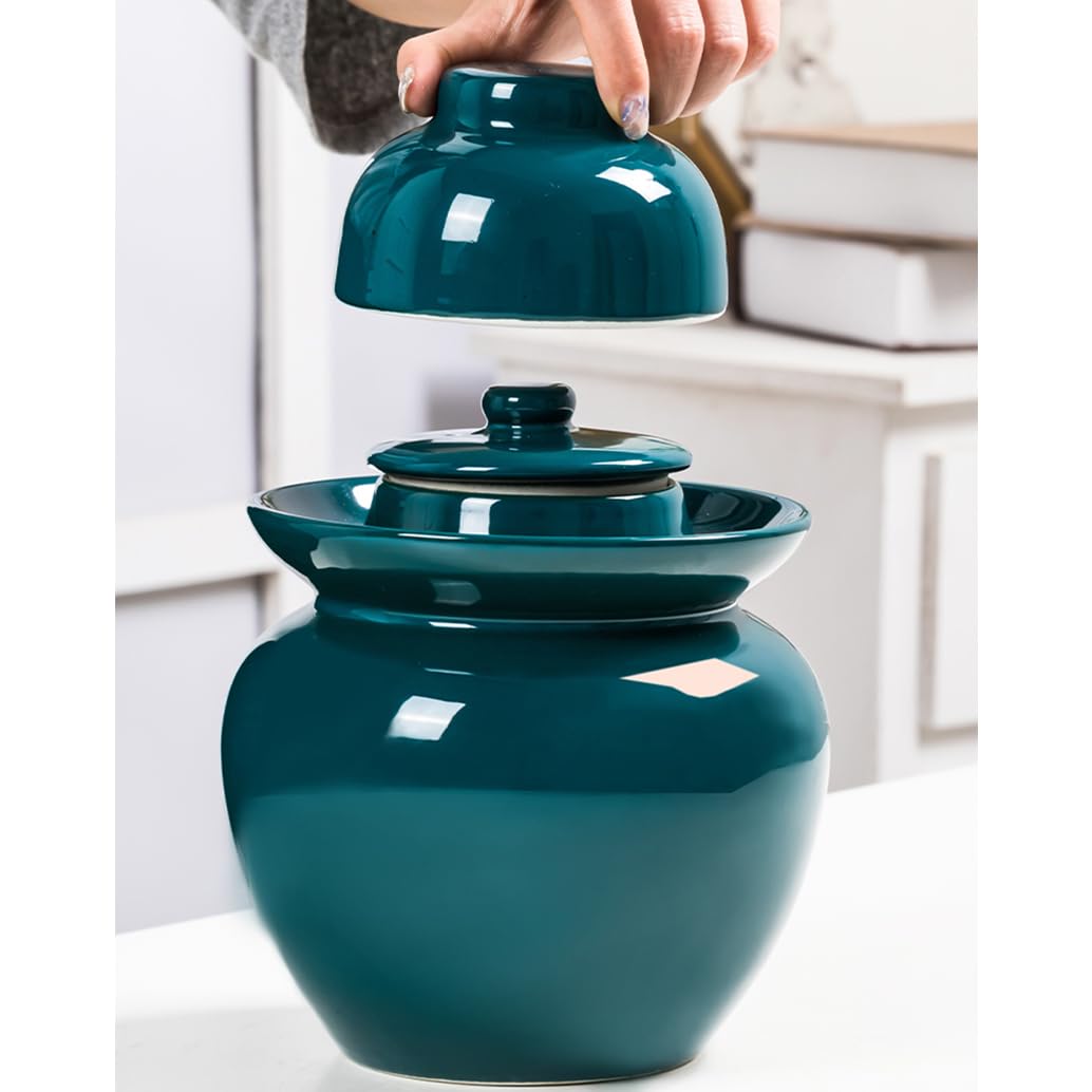 Garnek do fermentacji, garnek do marynowania z naturalnej kamionki z uszczelką wodną, pokrywka Airlock do kimchi i warzyw, tradycyjny design porcelany