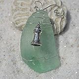 Custom Surf Tumbled Sea Glass Ornament with a Silver Lighthouse Charm - Choose Your Color Sea Glass...