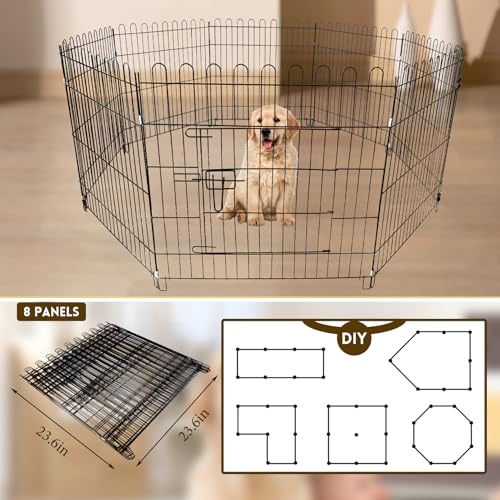 Image of Foldable Metal Dog Playpen, Portable Pet Pen Puppy Exercise Pens 8 Panels Small /Medium Dogs Fence for Yard Indoor&Outdoor RV Travel Camping with Doors for Cat Rabbit Hedgehog