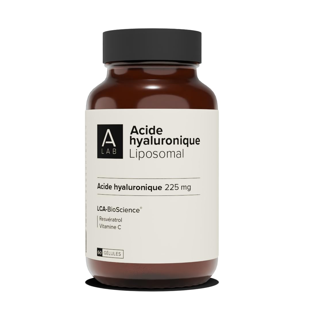 A-LAB Acide Hyaluronique Liposomal - Assimilation Renforcée - Complément Alimentaire Anti-Rides, Elasticité, Fermeté de la Peau - Resvératrol, 225 mg, 20 jours - Fabriqué en France