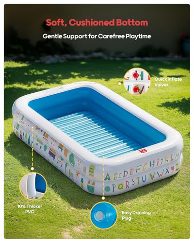 Image of QPAU Kiddie Pool with Canopy, Inflatable Design, 65 x 39 in, Blue