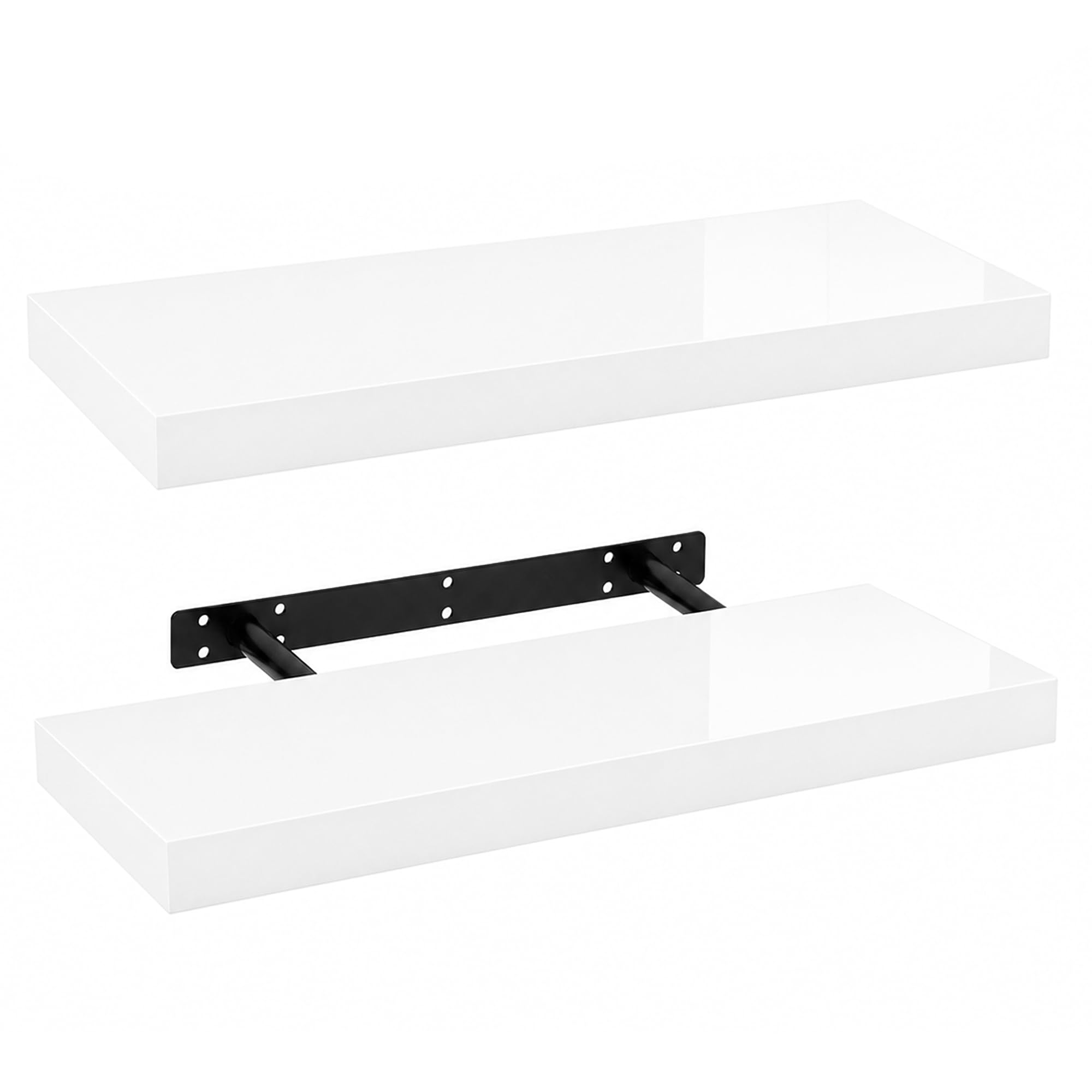 iTrend High Gloss White Floating Wall Shelf, Wall Mounted Floating Storage Shelves, Modern Book Shelf Display for Living Room, Bedroom, Kitchen & Bathroom, Bracket Included - 60cm, Pack of 2 — image 1