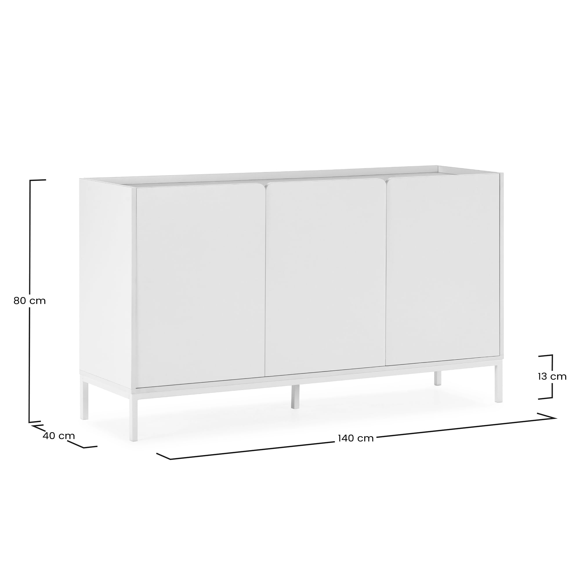HOMN LIVING Aparador Curva 3 Puertas Color Blanco, 140 cm (Ancho) 40 cm (Profundo) 80 cm (Altura)