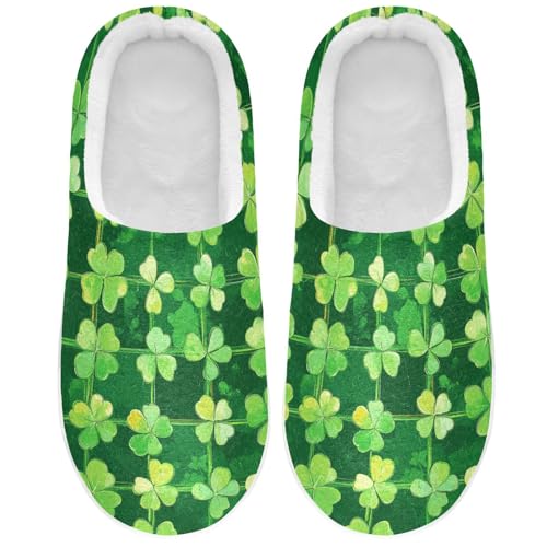 JUNZAN St.Patrick's Green Shamrocks Women Cotton Slippers Comfortable Memory Foam Bedroom Shoes for Travel Birthday Presents 6-7