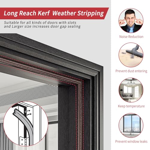 Image of 26 Feet Long Reach Weather Stripping Door Seal, V-Shaped Replacement Door Seal Strip Foam Kerf Weather Stripping for Doors Frame Card Slot Door Insulation Strip, Easy Cut to Size(Brown)