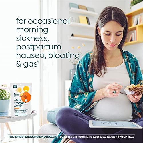 Image of UpSpring Stomach Settle for Moms Drops for Occasional Morning Sickness with Ginger, Lemon, Spearmint, and B6. Individually Wrapped Drops, 28 Ct(Packaging May Vary)
