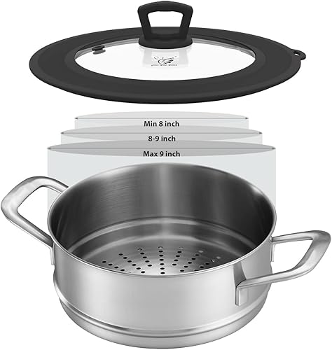 Miniatura 3 de Juego de 2 tapas universales de vidrio templado ventilado para sartén con tapa de silicona resistente al calor, apta para microondas, apta para