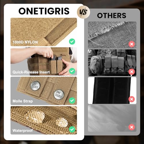 Image of OneTigris Tactical Double Pistol Mag Pouch,Open-Top Molle Mag Pouch for 9mm M4 /M16 /AR /AK, Magazine Pouch with Quick Release Insert