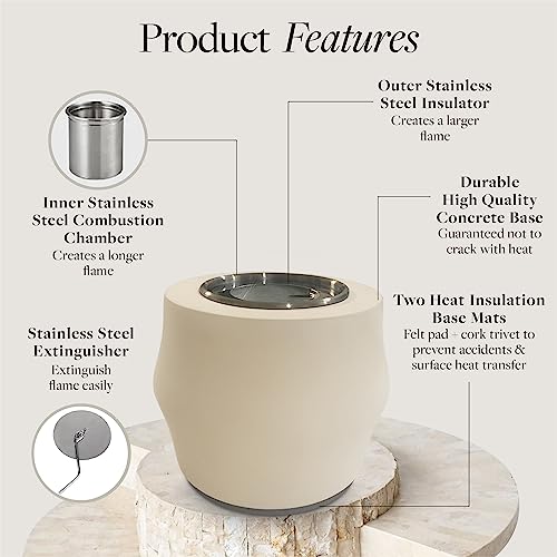 Tula Tabletop Fire Pit Bowl - Round Table Top Firepit For Home, Patio Decor, Indoor Or Outdoor - Portable, Smokeless, Odorless Personal Concrete Fireplace With No Leak Burn Chamber & Extinguisher Lid #TOP4
