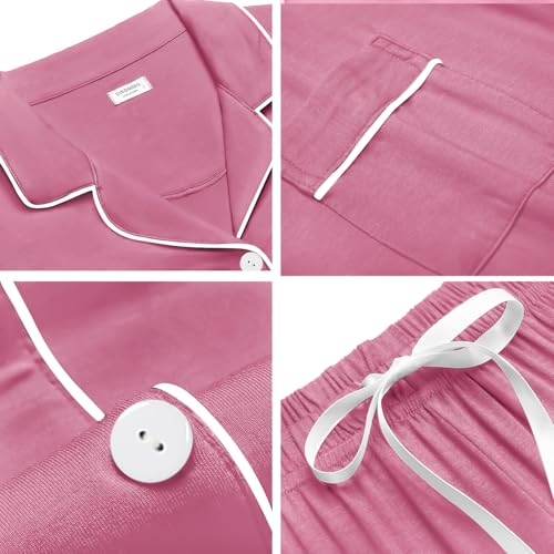 Image of SWOMOG Womens Button Down Pajamas Set Short Sleeve Sleepwear Bride Soft Pj Lounge Sets XS-3XL