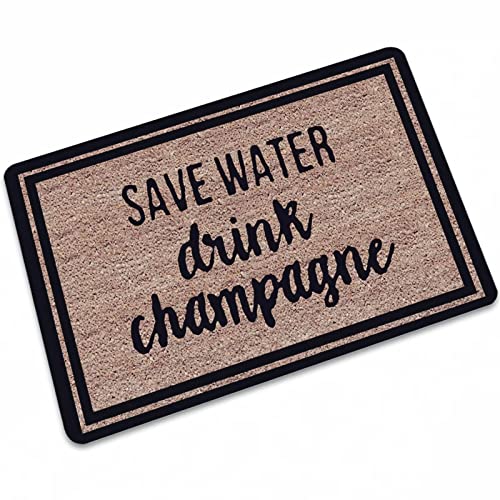 Paillasson « Save Water Drink Champagne » pour entrée, extérieur, porte d'entrée, paillasson extérieur, paillasson de terrasse, paillasson attrape-boue, 60 x 90 cm Cover
