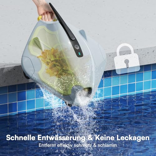 Poolroboter Kabellos Poolsauger Akku 40W Power & 90 Min Laufzeit - Saugroboter Pool Mit Doppelfiltersystem & Hindernis-Überwindung für Ebene Pools Bis 149 ㎡ Reinigt Effektiv Blätter & Schlamm