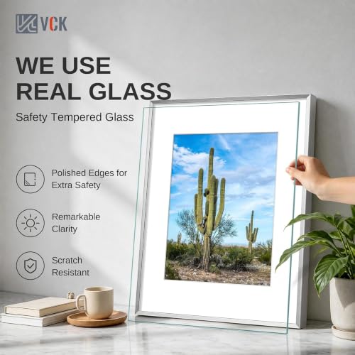 Image of VCK 16x20 Picture Frame Silver 3-Pack, Minimalist Metal Frames with Tempered Glass,Display Photo 11x14 with Mat or 20x16 Without, Modern Decor for Home, Office, Studio, Wall Hanging