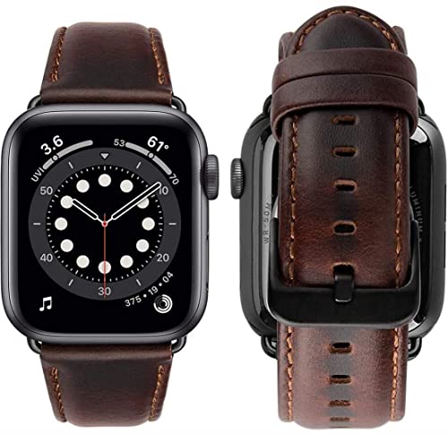 MOROFY Genuine Leather iwatch Strap Vintage Replacement Bands for Apple Watch Straps Series Ultra | 8 | 7 | 6 | 5 | 4 | 3 | 2 | 1 (49mm | 45mm | 44mm | 42mm) – Coffee Brown [Watch Not Included]