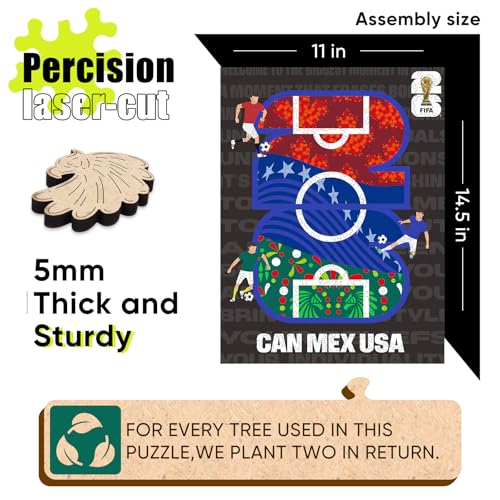 Image of FIFA CAN /MEX /USA Logo Field - Wooden Puzzle for Adult, 300 Pieces Irregular Shape Puzzle, 5MM Thick, Creative Collectible Gift for Fans, Officially Licensed Product, 10 x 14.5
